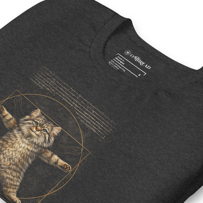 OMTHREAD Funny Purr-truvian Pallas Cat T-Shirt Vitruvian Manul Da Vinci Parody
