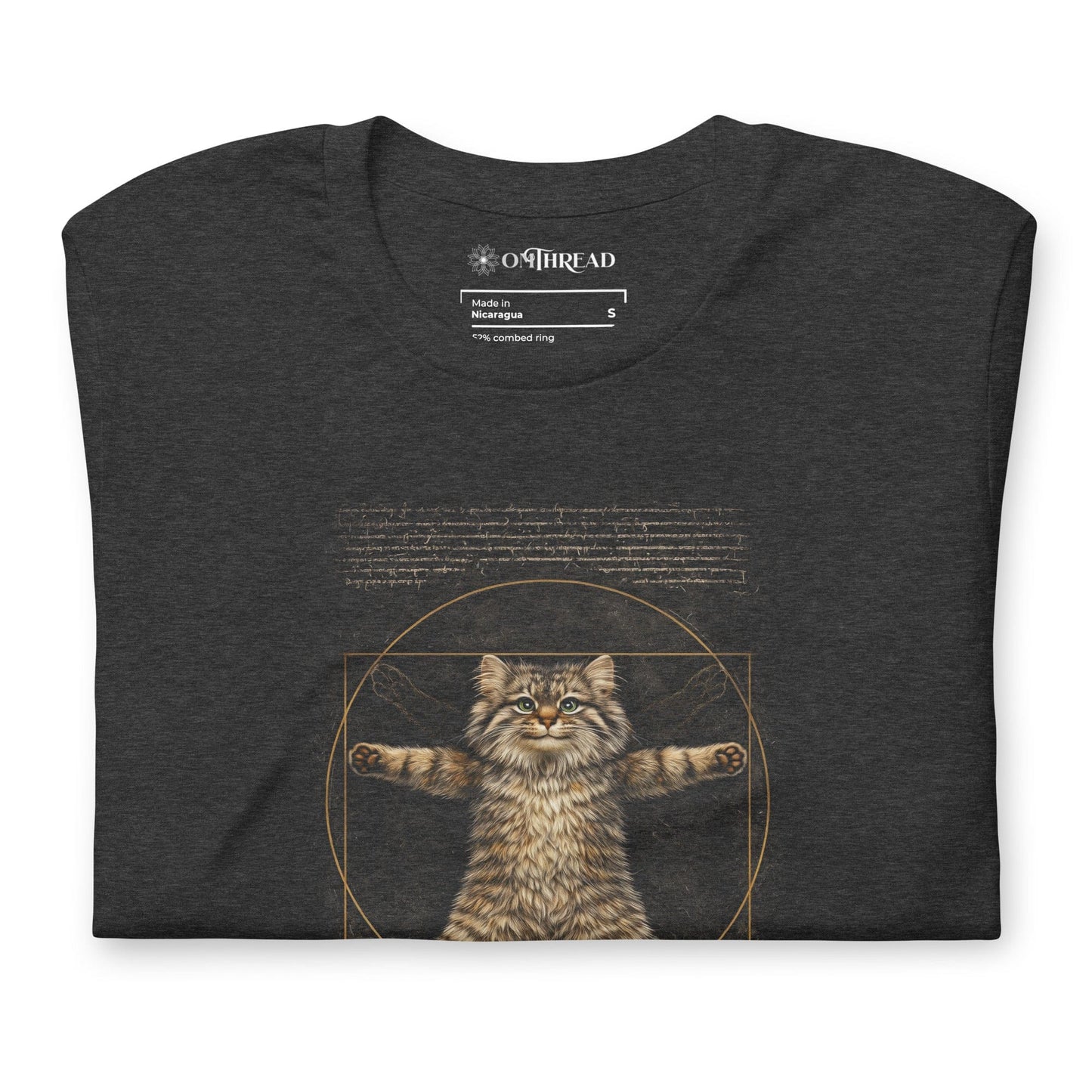 OMTHREAD Funny Purr-truvian Pallas Cat T-Shirt Vitruvian Manul Da Vinci Parody