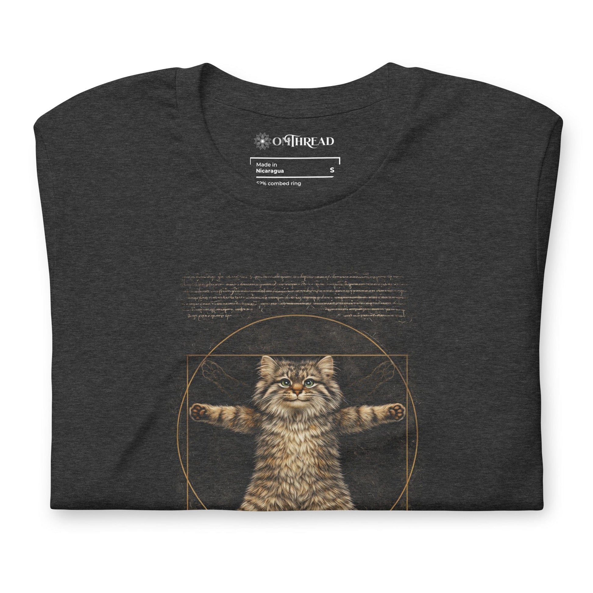 OMTHREAD Funny Purr-truvian Pallas Cat T-Shirt Vitruvian Manul Da Vinci Parody