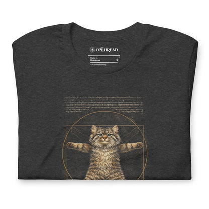 OMTHREAD Funny Purr-truvian Pallas Cat T-Shirt Vitruvian Manul Da Vinci Parody