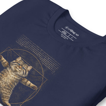 OMTHREAD Funny Purr-truvian Pallas Cat T-Shirt Vitruvian Manul Da Vinci Parody