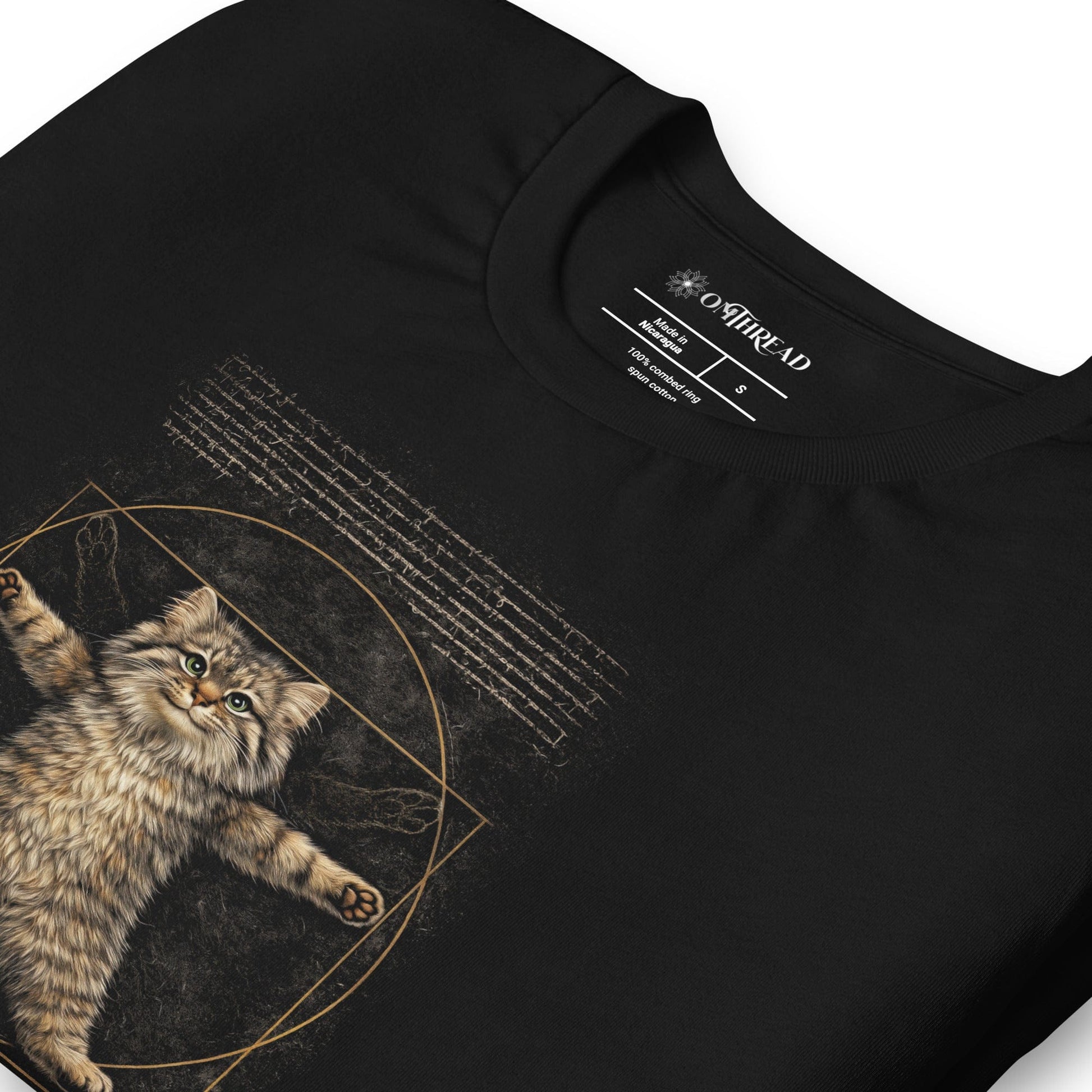 OMTHREAD Funny Purr-truvian Pallas Cat T-Shirt Vitruvian Manul Da Vinci Parody