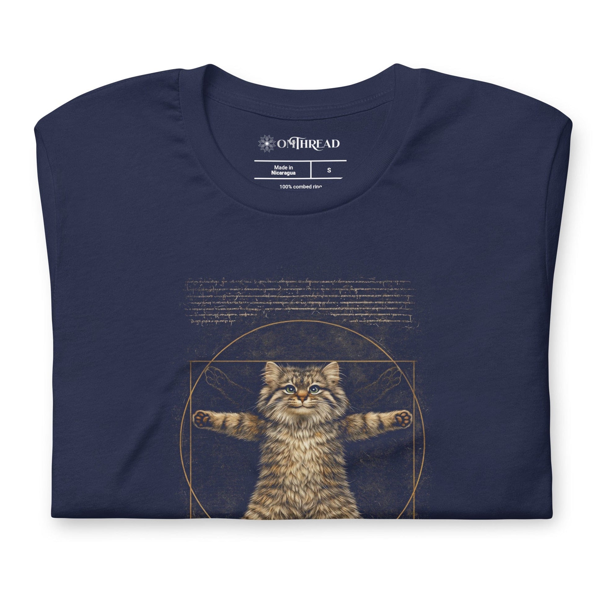 OMTHREAD Funny Purr-truvian Pallas Cat T-Shirt Vitruvian Manul Da Vinci Parody