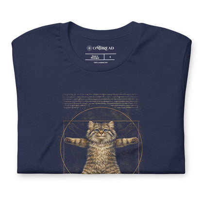 OMTHREAD Funny Purr-truvian Pallas Cat T-Shirt Vitruvian Manul Da Vinci Parody