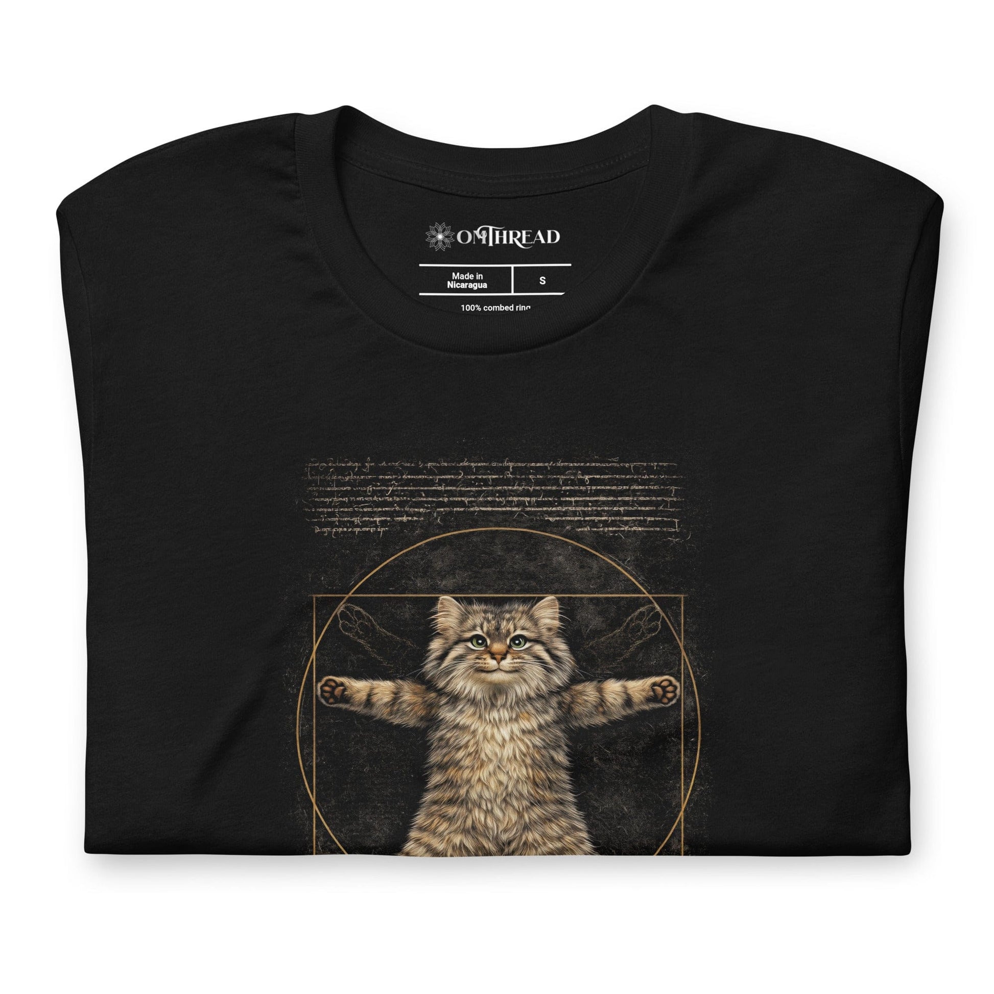OMTHREAD Funny Purr-truvian Pallas Cat T-Shirt Vitruvian Manul Da Vinci Parody