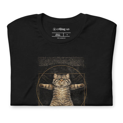 OMTHREAD Funny Purr-truvian Pallas Cat T-Shirt Vitruvian Manul Da Vinci Parody