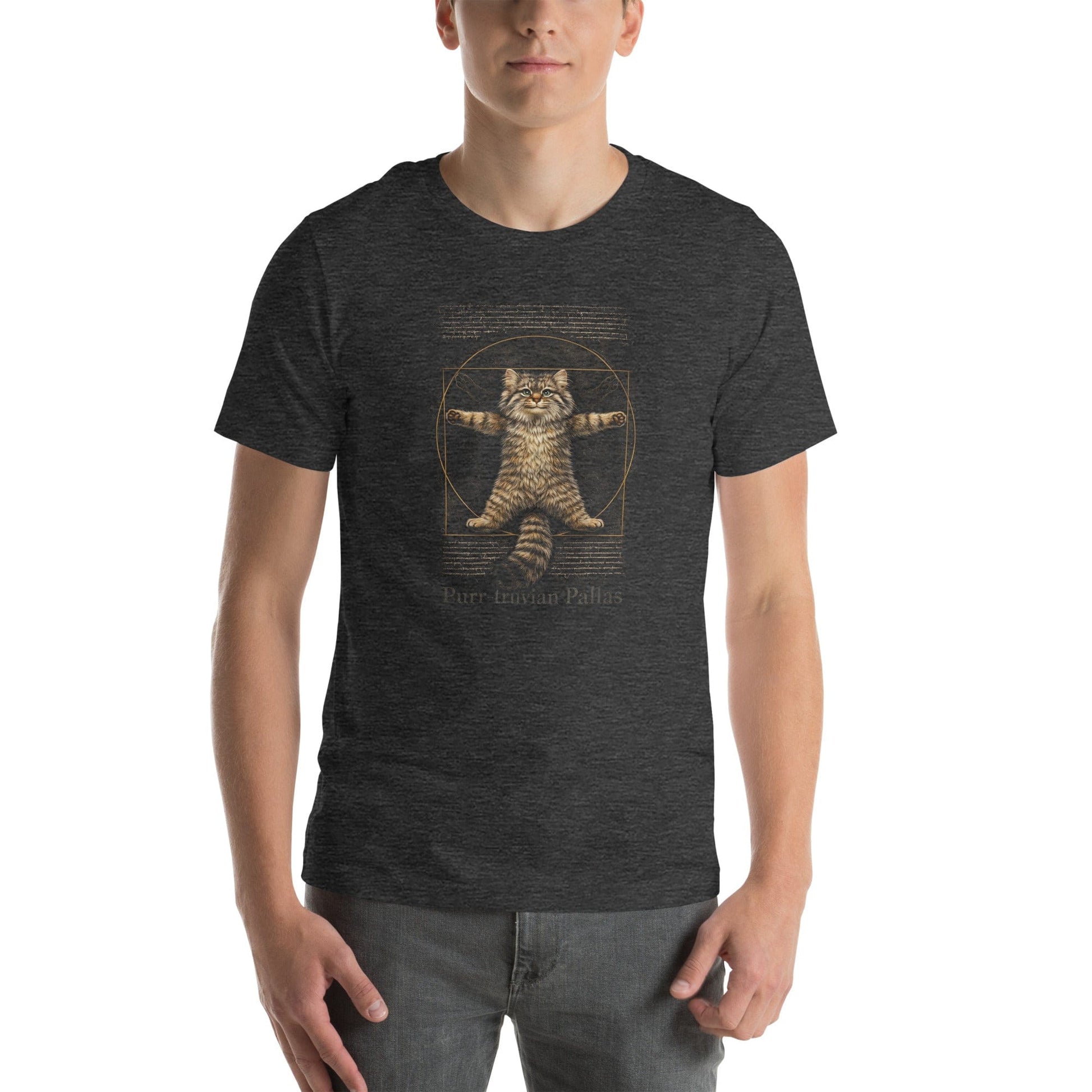 OMTHREAD Funny Purr-truvian Pallas Cat T-Shirt Vitruvian Manul Da Vinci Parody