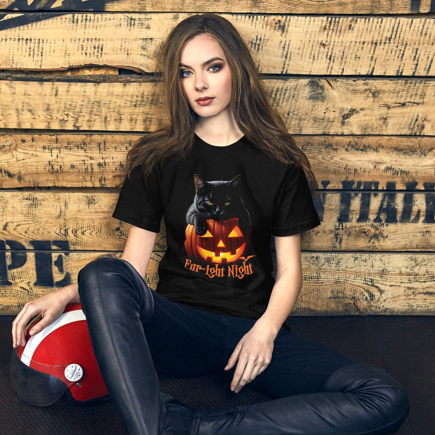 OMTHREAD Fur-ight Night Black Cat Halloween Tee