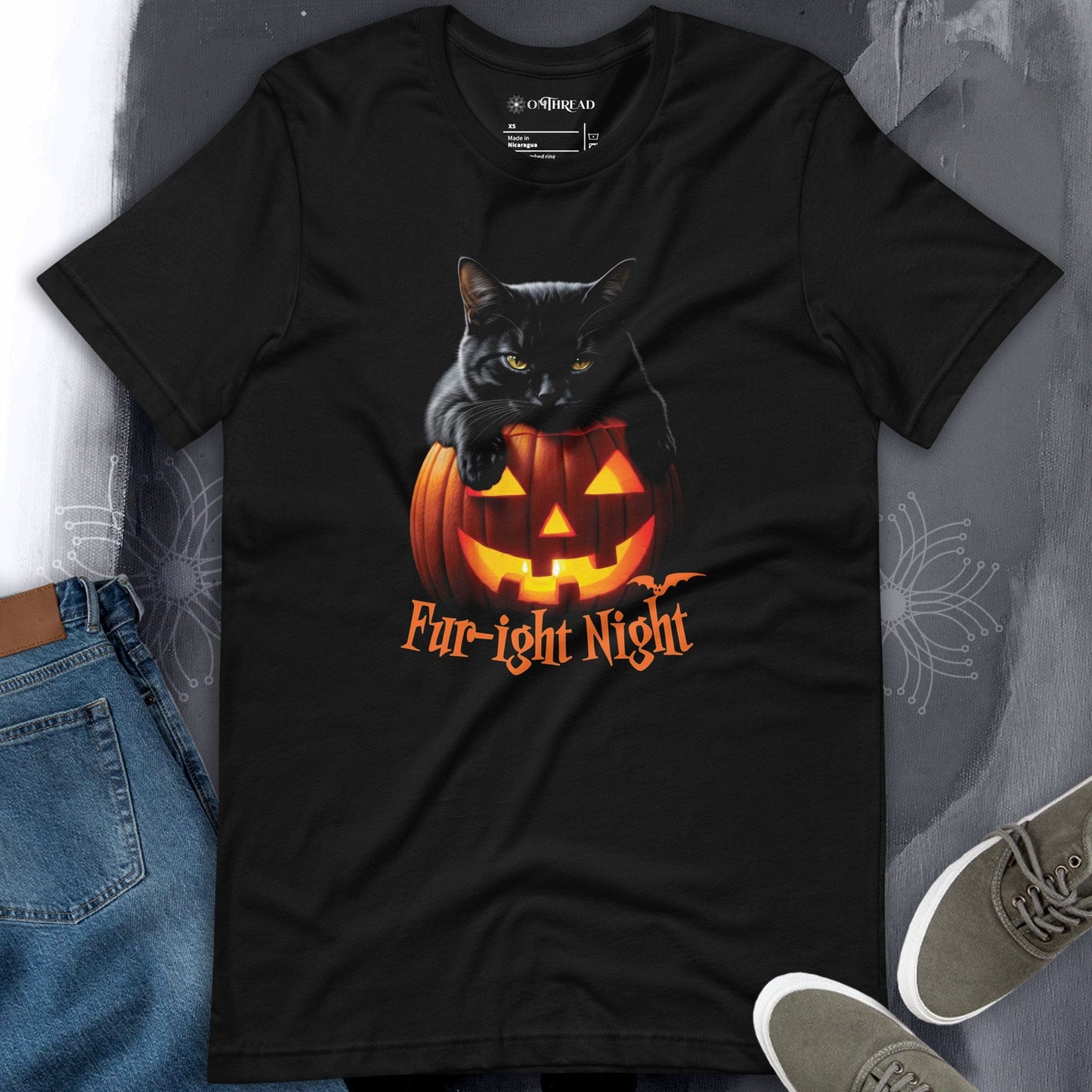 OMTHREAD Fur-ight Night Black Cat Halloween Tee