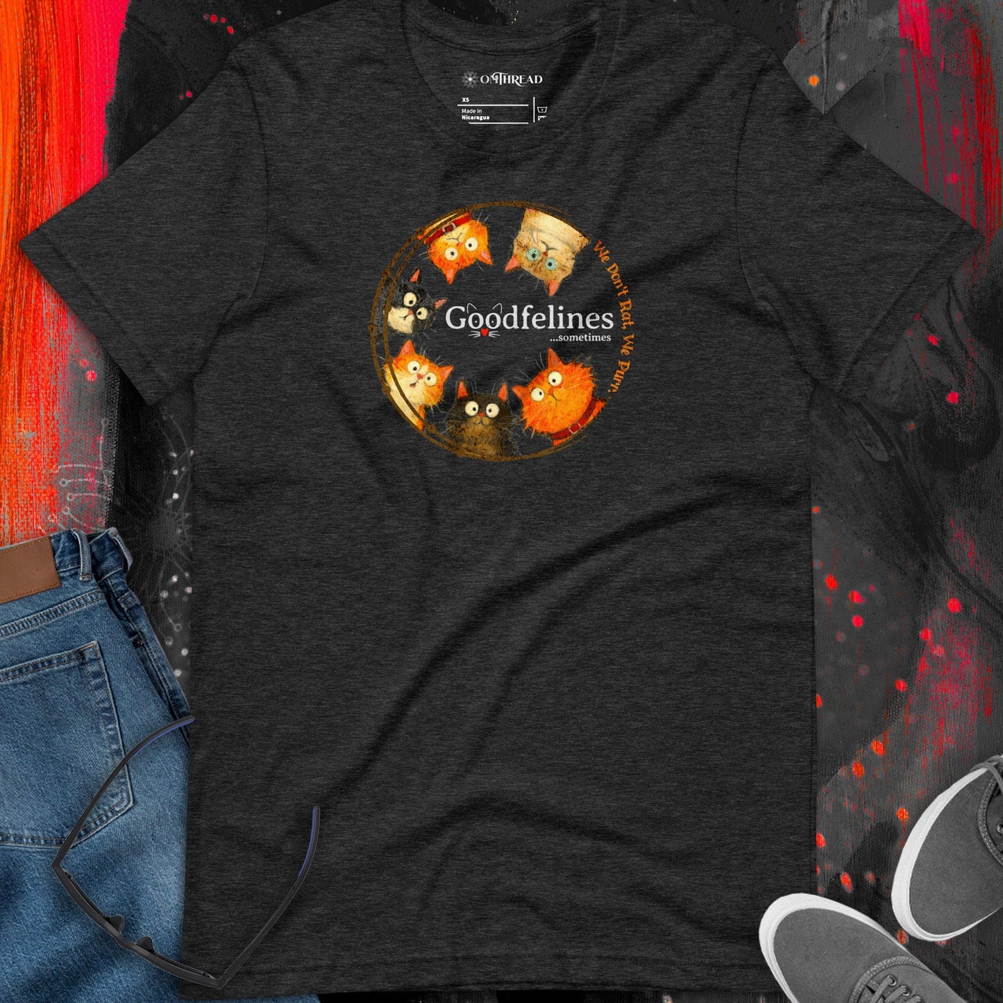 OMTHREAD Goodfelines Cat Club T-Shirt, We Don’t Rat, We Purr