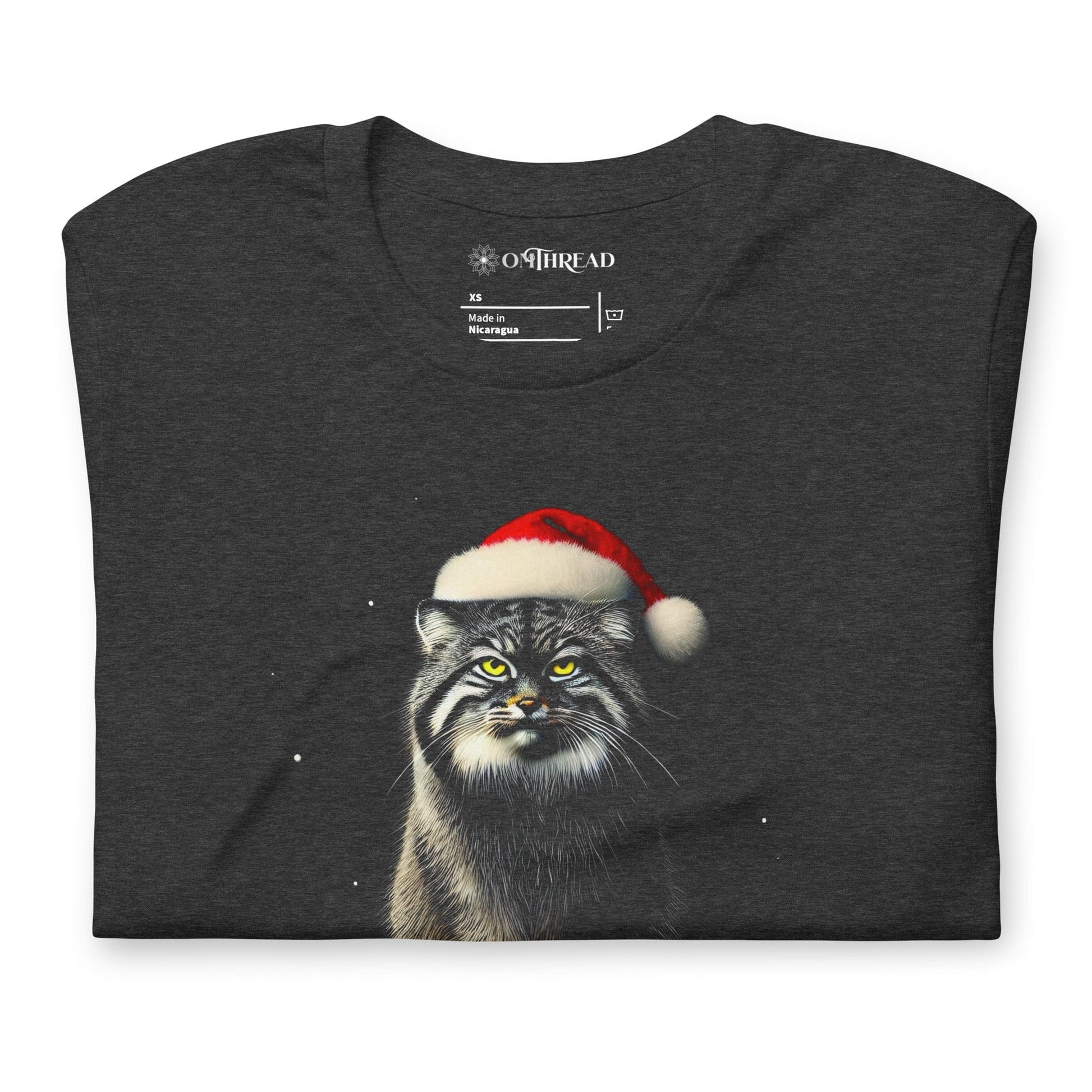 OMTHREAD Grinchy Pallas Cat Christmas T-Shirt | Funny Holiday Wildlife Tee | Grumpy Cat Lover Gift | Unique Conservation-Themed Christmas Shirt