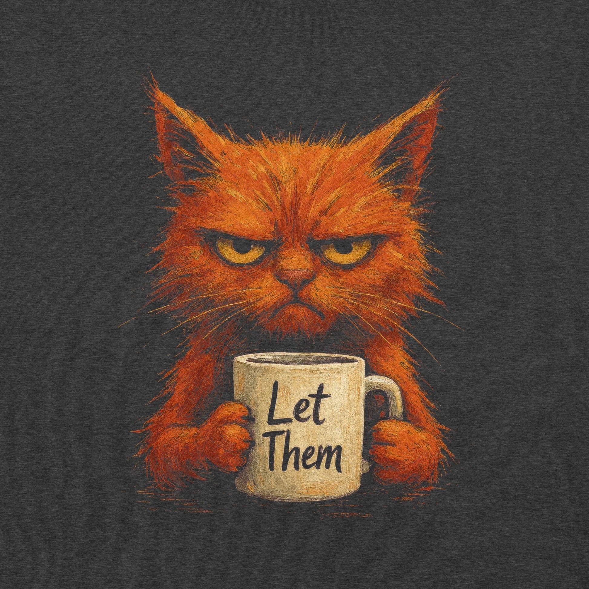 OMTHREAD Grumpy Cat Let Them Mug T-Shirt, Funny Orange Cat Tee, Moody Cat Coffee Shirt