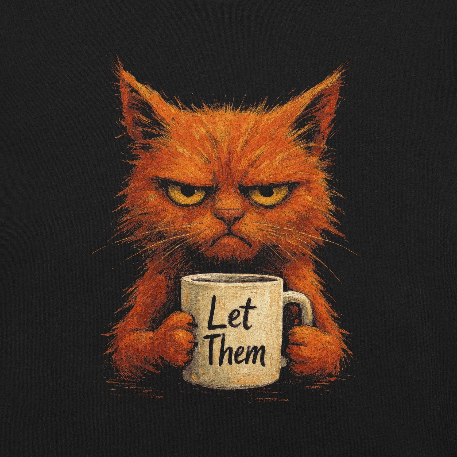 OMTHREAD Grumpy Cat Let Them Mug T-Shirt, Funny Orange Cat Tee, Moody Cat Coffee Shirt