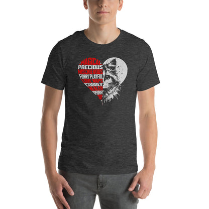 OMTHREAD Heart Cat Word Art T-Shirt, Cute Cat Lover Shirt, Gift for Cat Moms and Dads