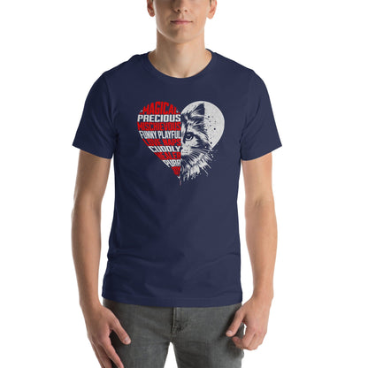 OMTHREAD Heart Cat Word Art T-Shirt, Cute Cat Lover Shirt, Gift for Cat Moms and Dads