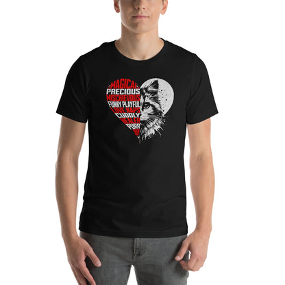 OMTHREAD Heart Cat Word Art T-Shirt, Cute Cat Lover Shirt, Gift for Cat Moms and Dads