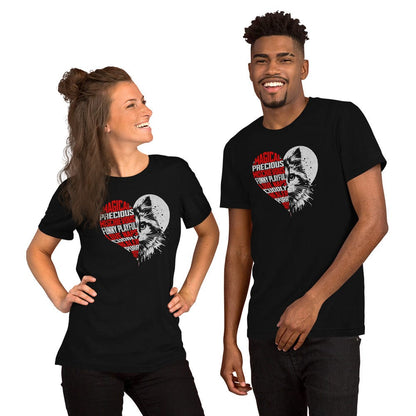 OMTHREAD Heart Cat Word Art T-Shirt, Cute Cat Lover Shirt, Gift for Cat Moms and Dads