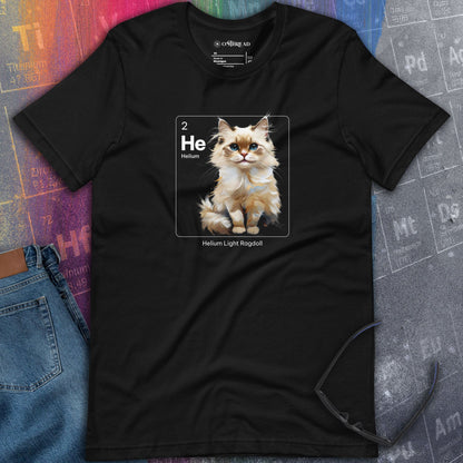 OMTHREAD Helium Light Ragdoll Cat Tee | He Element Chemistry Shirt | Playful Cat Lover Gift