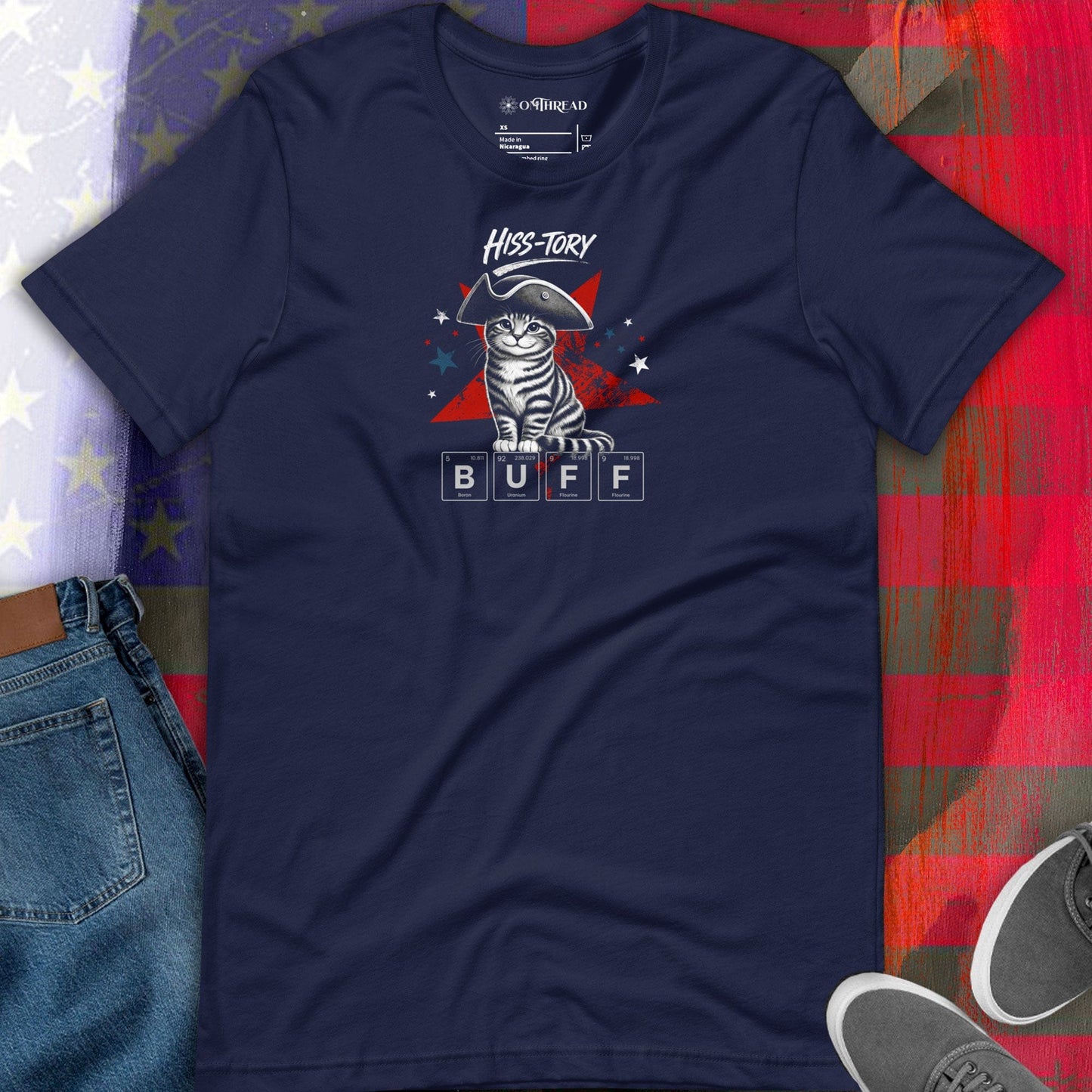 OMTHREAD Hiss-tory Buff Periodic Table Cat July 4 Graphic Tee