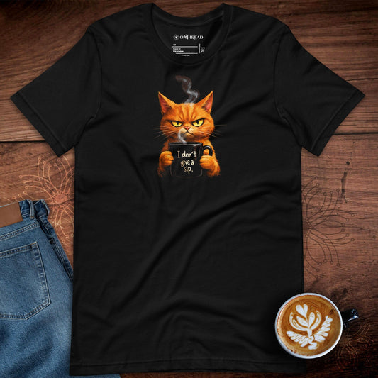 OMTHREAD I Don’t Give a Sip Cat Shirt Funny Orange Coffee Cat Lover Tee