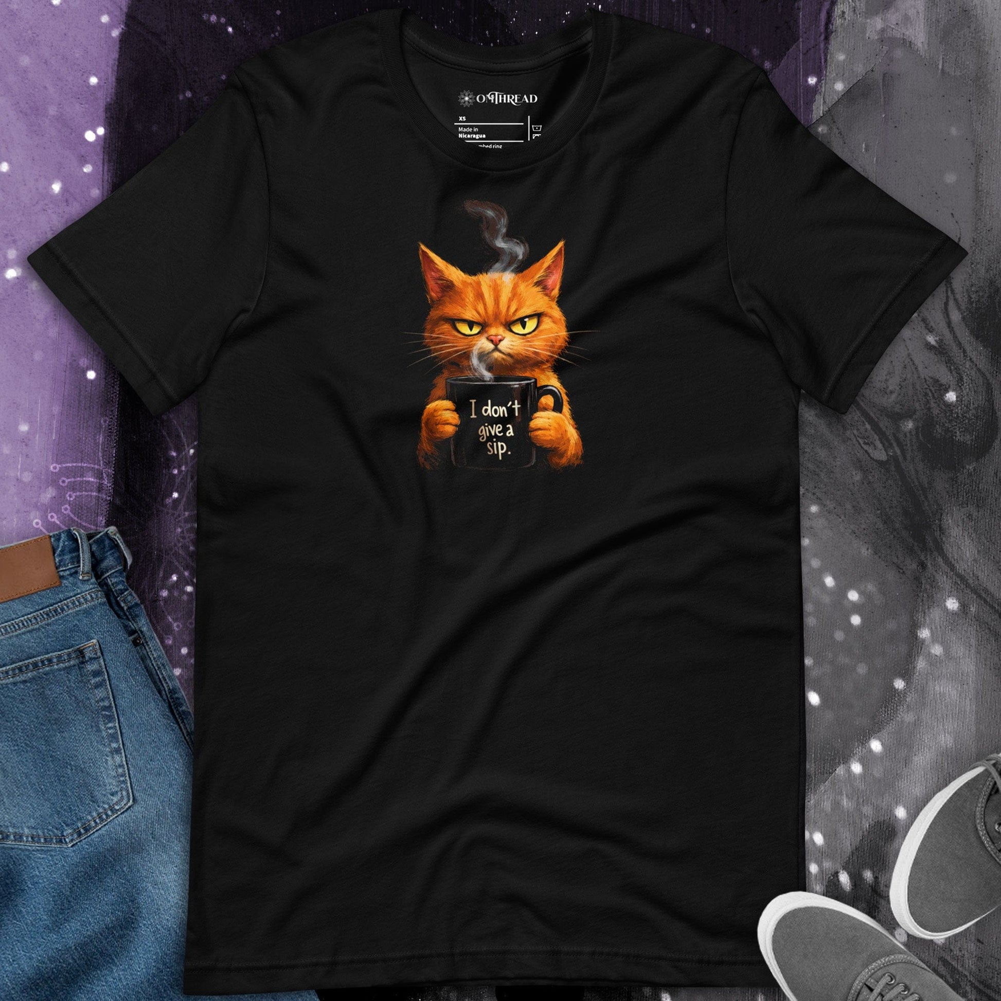 OMTHREAD I Don’t Give a Sip Cat Shirt Funny Orange Coffee Cat Lover Tee