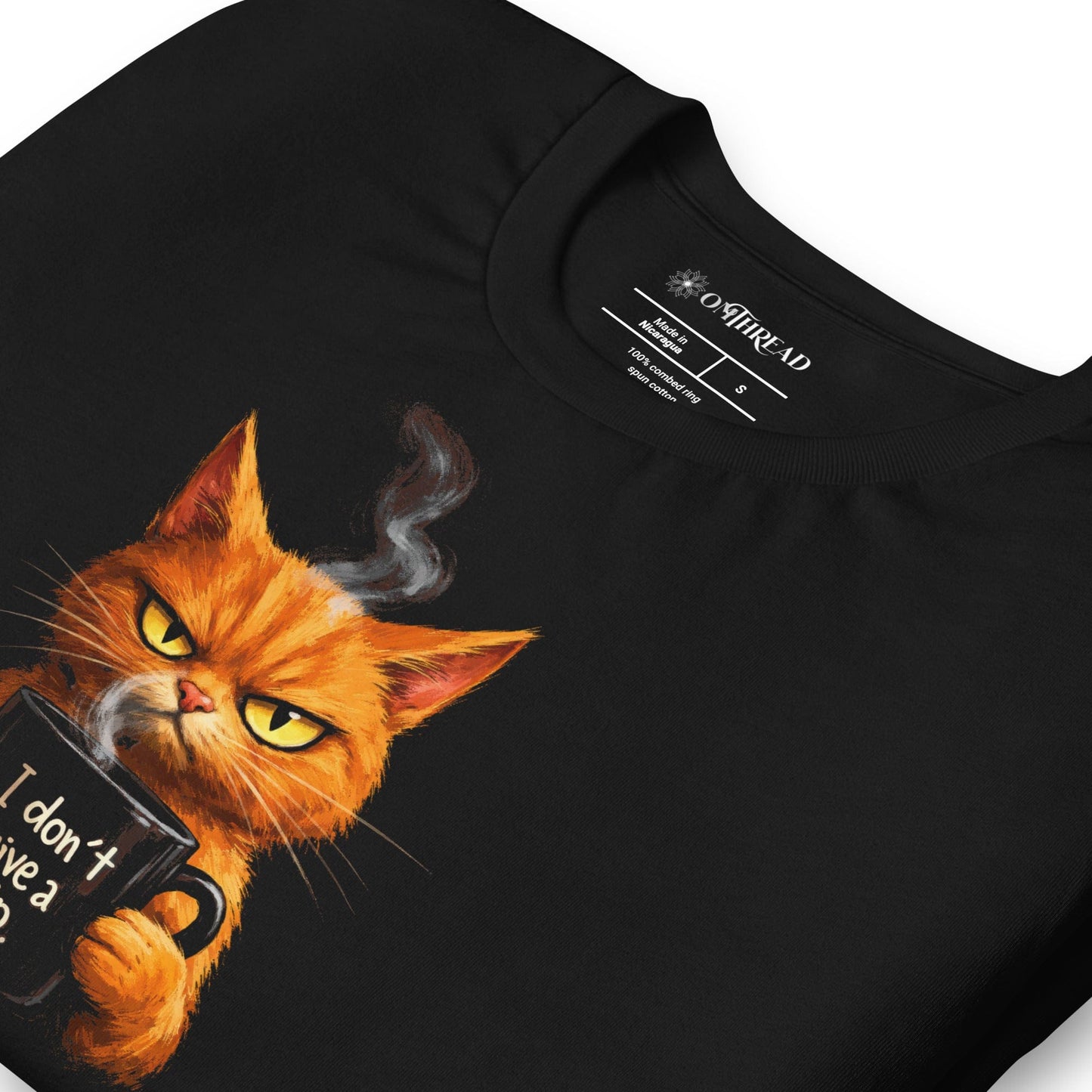 OMTHREAD I Don’t Give a Sip Cat Shirt Funny Orange Coffee Cat Lover Tee
