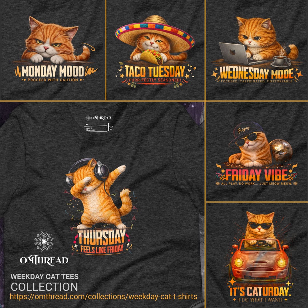 OMTHREAD I Hate Mondays Cat T-Shirt | Funny Lazy Cat Graphic Tee for Pet Lovers