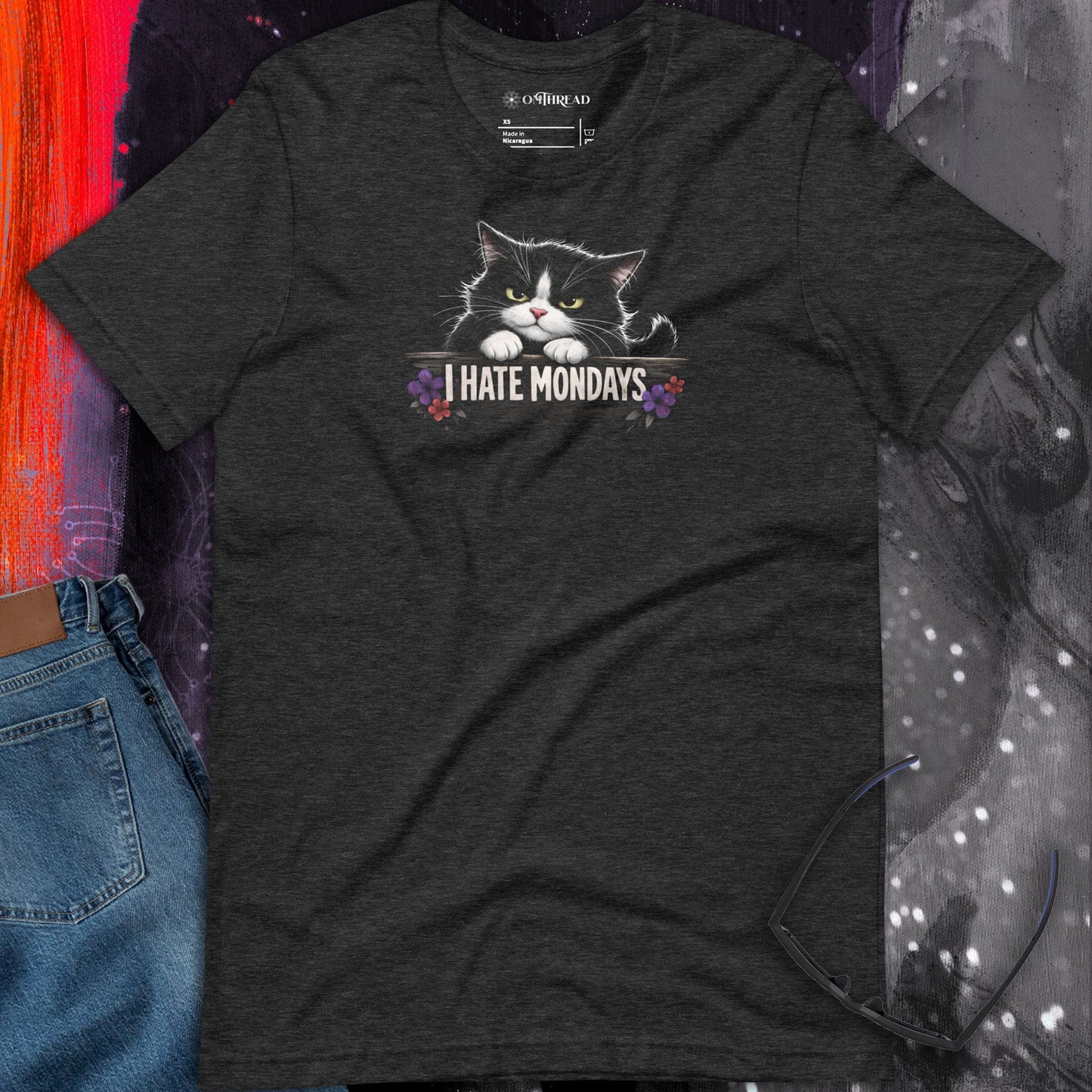 OMTHREAD I Hate Mondays Grumpy Tuxedo Cat Shirt