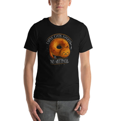 OMTHREAD I Love Cats, Bagels and No Meetings Cat T-Shirt