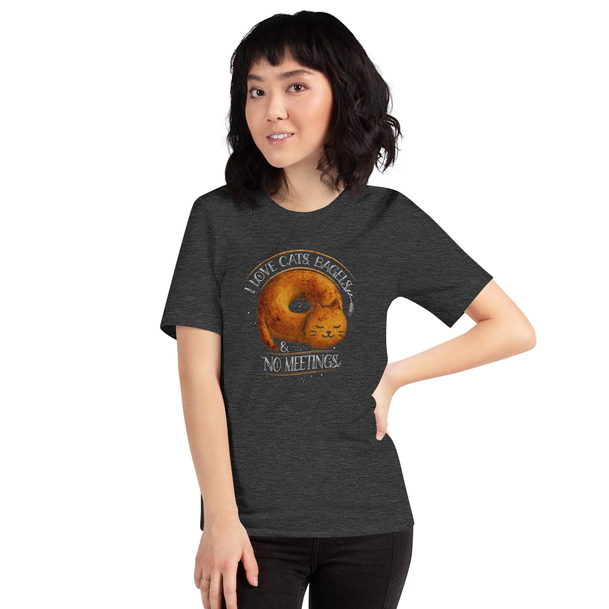 OMTHREAD I Love Cats, Bagels and No Meetings Cat T-Shirt