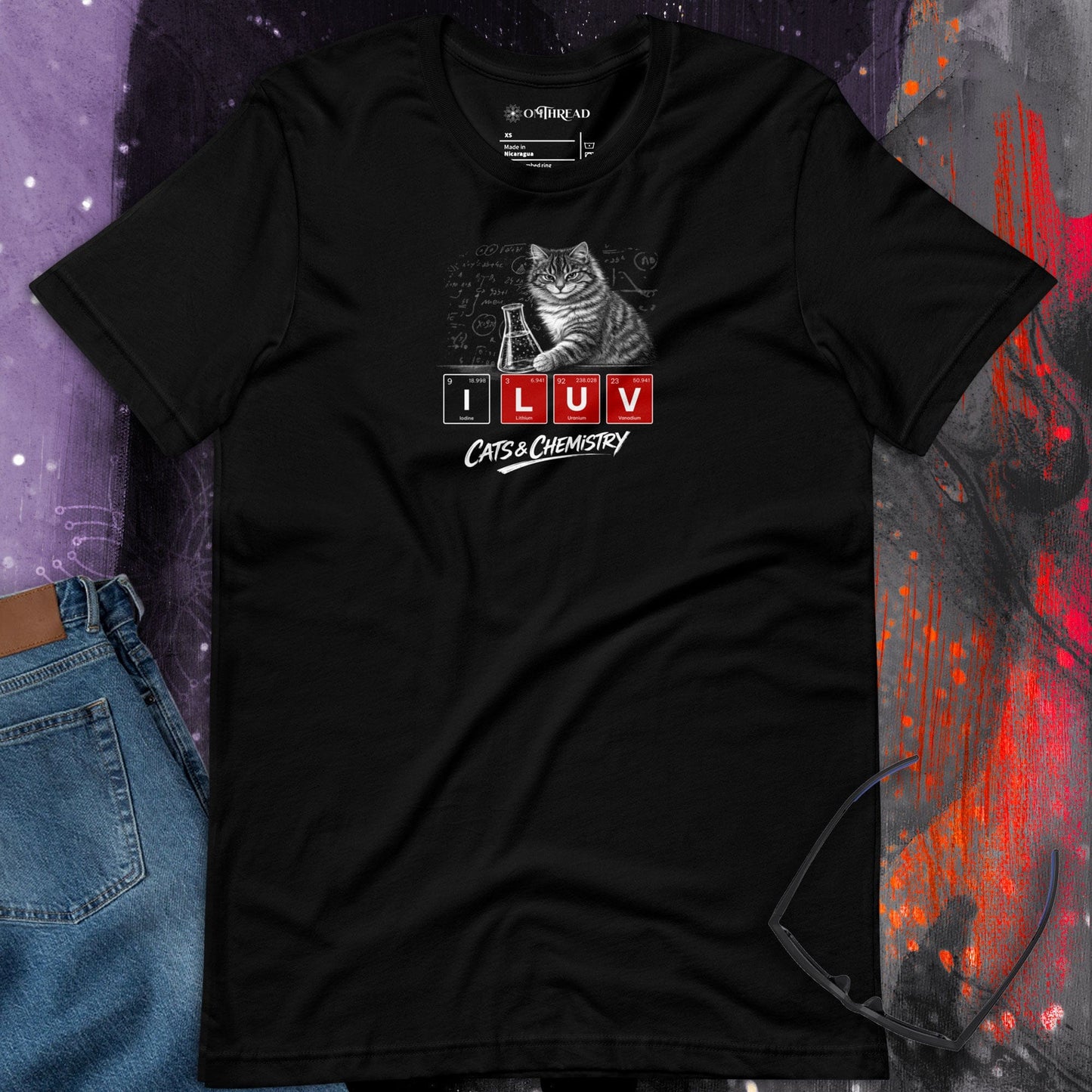 OMTHREAD I LUV Cats and Chemistry Shirt Periodic Table Graphic