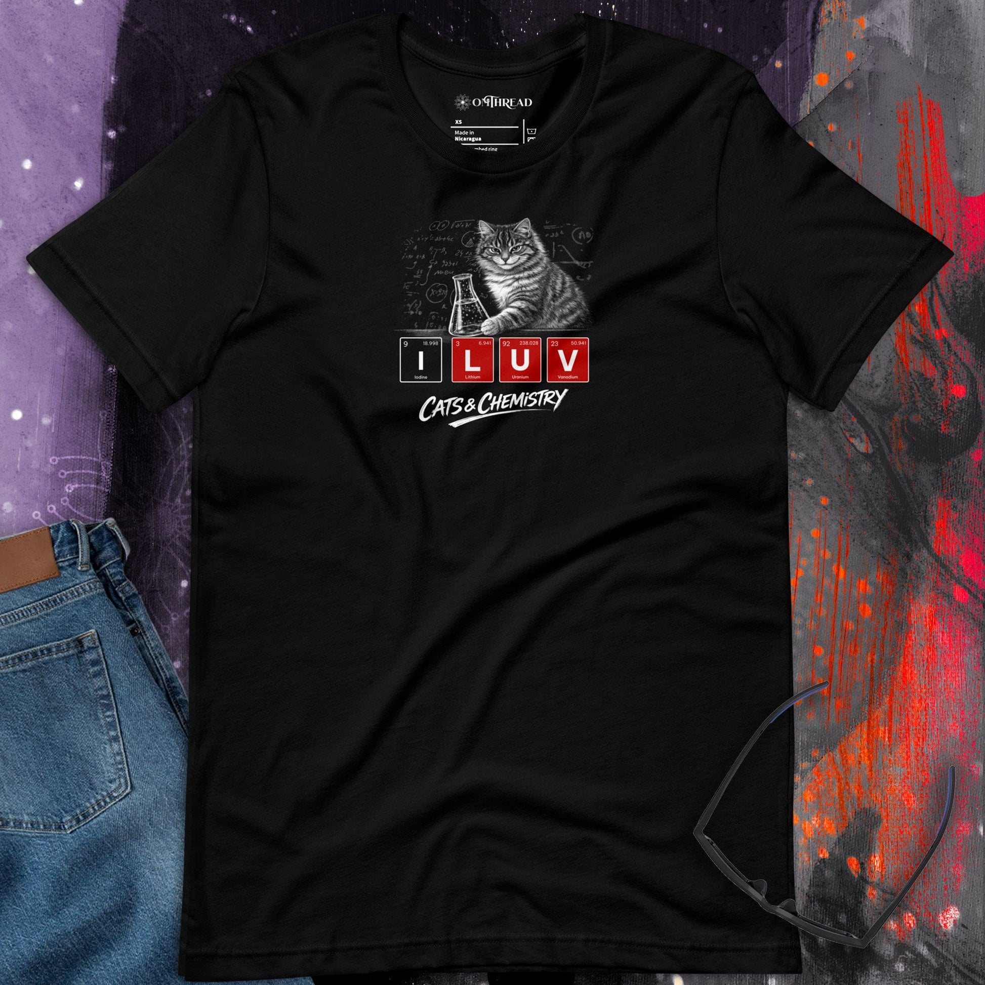 OMTHREAD I LUV Cats and Chemistry Shirt Periodic Table Graphic
