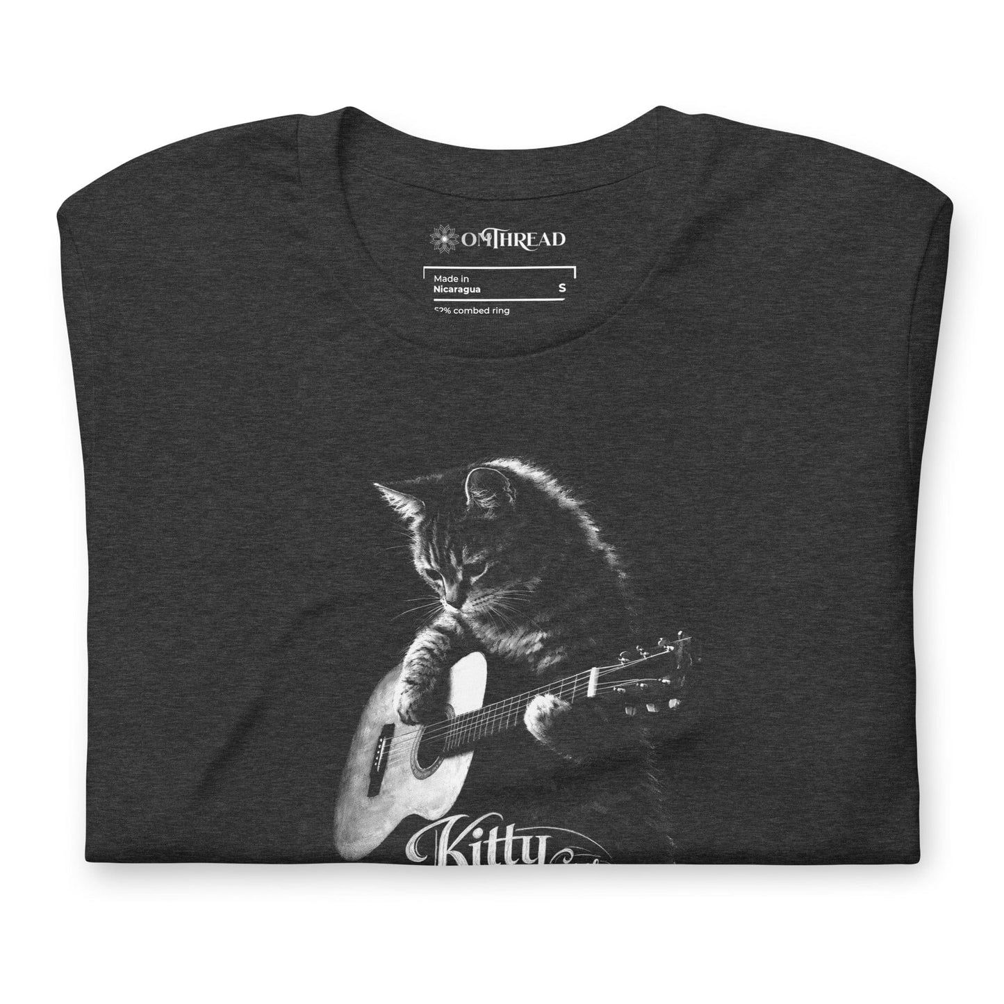 OMTHREAD Kitty Got the Blues Cat Guitar Graphic T Shirt for Music Lovers