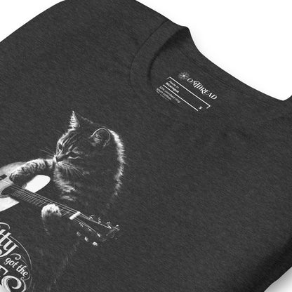 OMTHREAD Kitty Got the Blues Cat Guitar Graphic T Shirt for Music Lovers