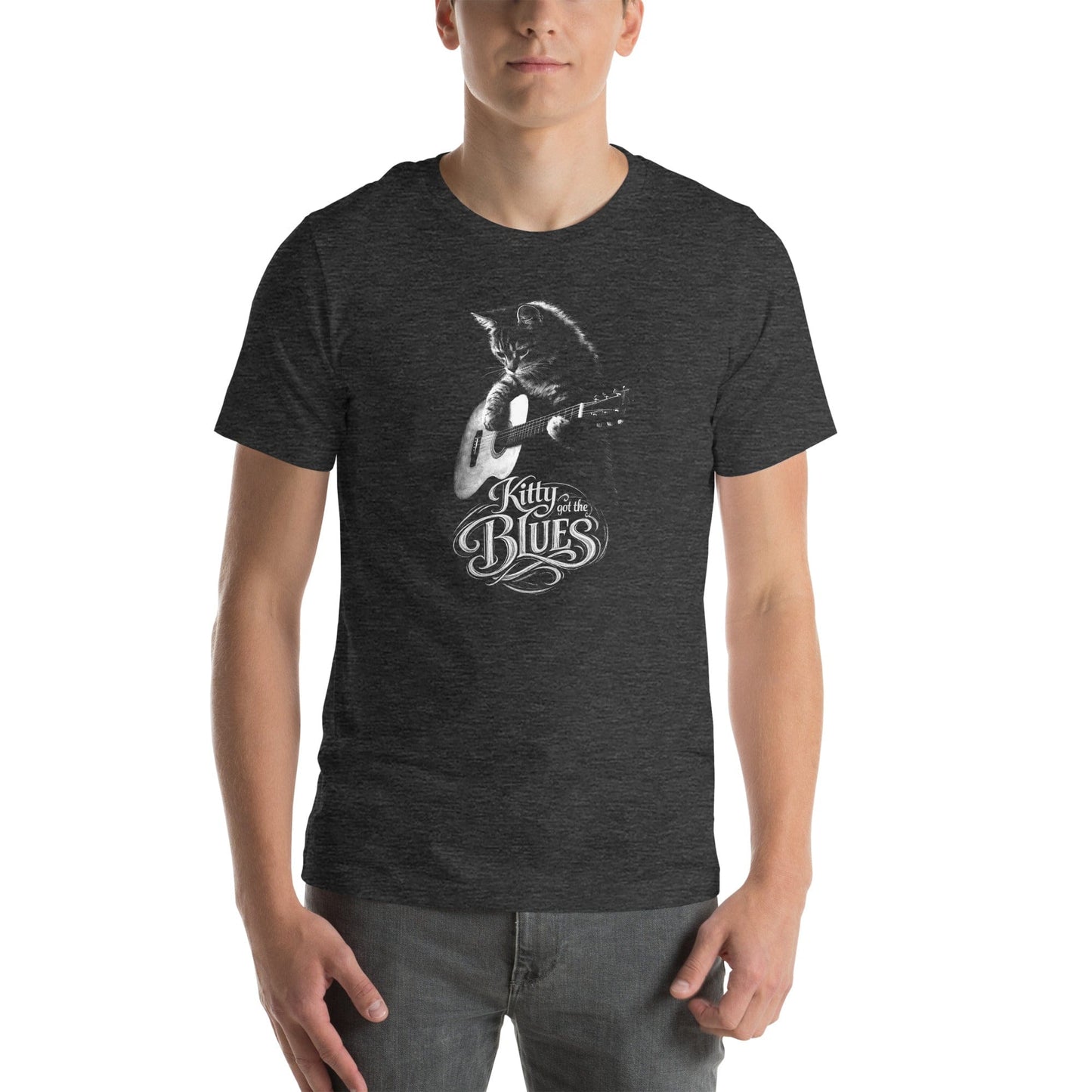 OMTHREAD Kitty Got the Blues Cat Guitar Graphic T Shirt for Music Lovers
