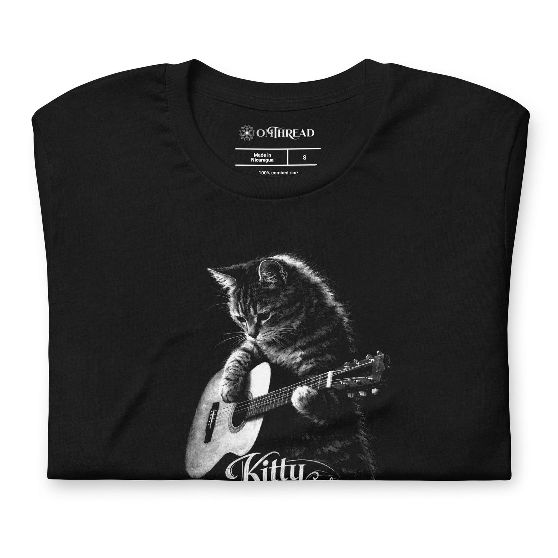 OMTHREAD Kitty Got the Blues Cat Guitar Graphic T Shirt for Music Lovers