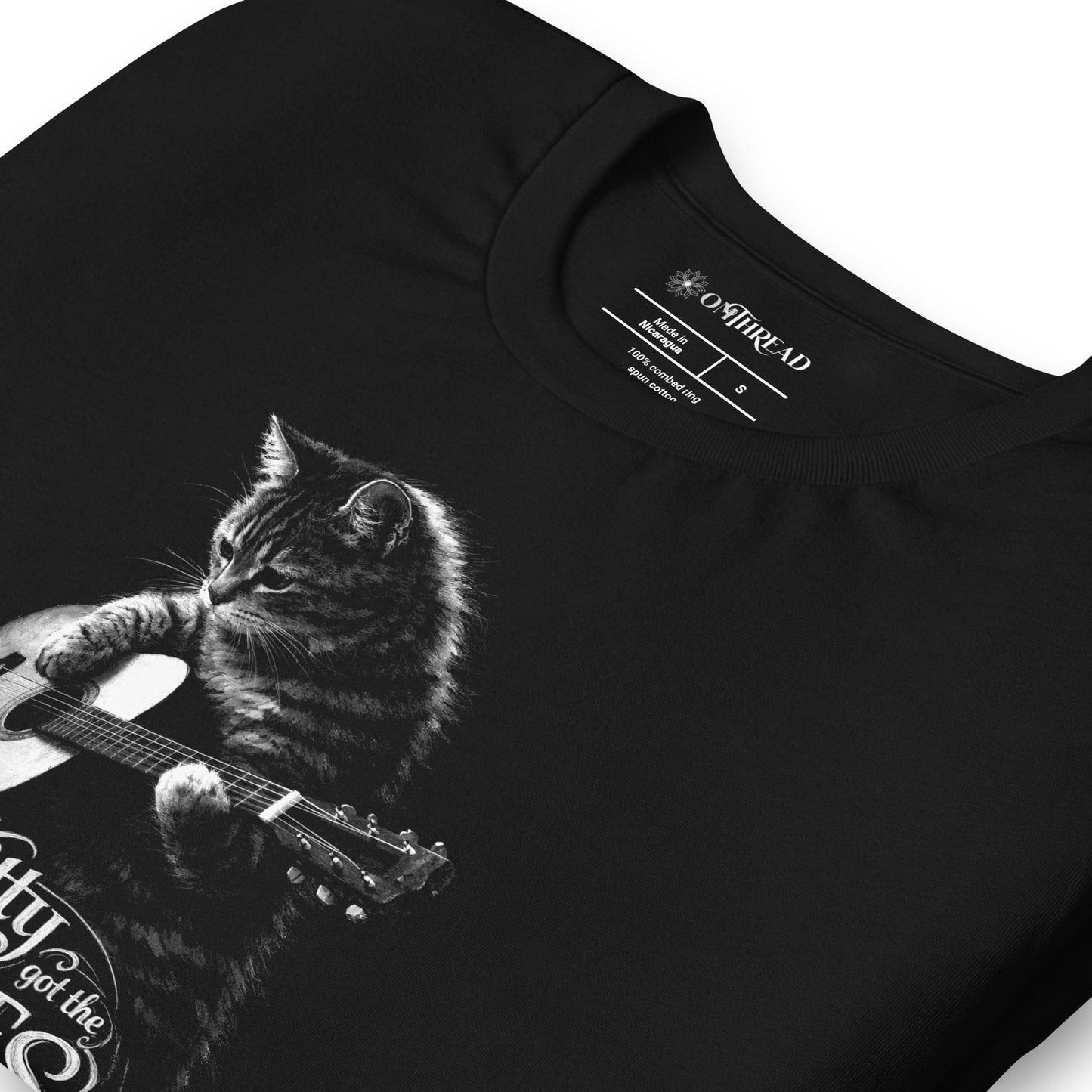 OMTHREAD Kitty Got the Blues Cat Guitar Graphic T Shirt for Music Lovers