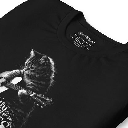 OMTHREAD Kitty Got the Blues Cat Guitar Graphic T Shirt for Music Lovers