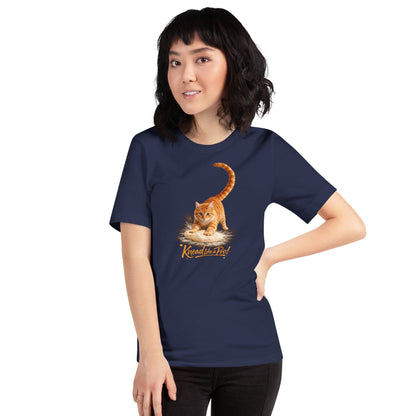 OMTHREAD navy blue T-Shirt Knead Like a Pro Cat Orange Tabby Making Biscuits Baker Gift