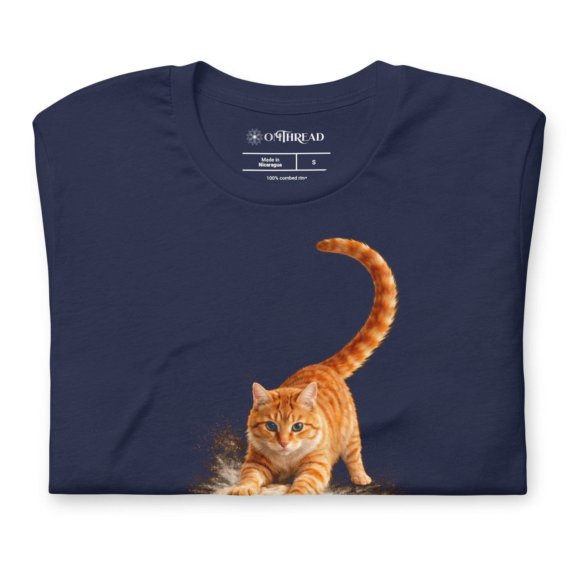 OMTHREAD navy blue T-Shirt Knead Like a Pro Cat Orange Tabby Making Biscuits Baker Gift