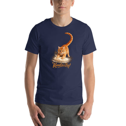 OMTHREAD navy blue T-Shirt Knead Like a Pro Cat Orange Tabby Making Biscuits Baker Gift