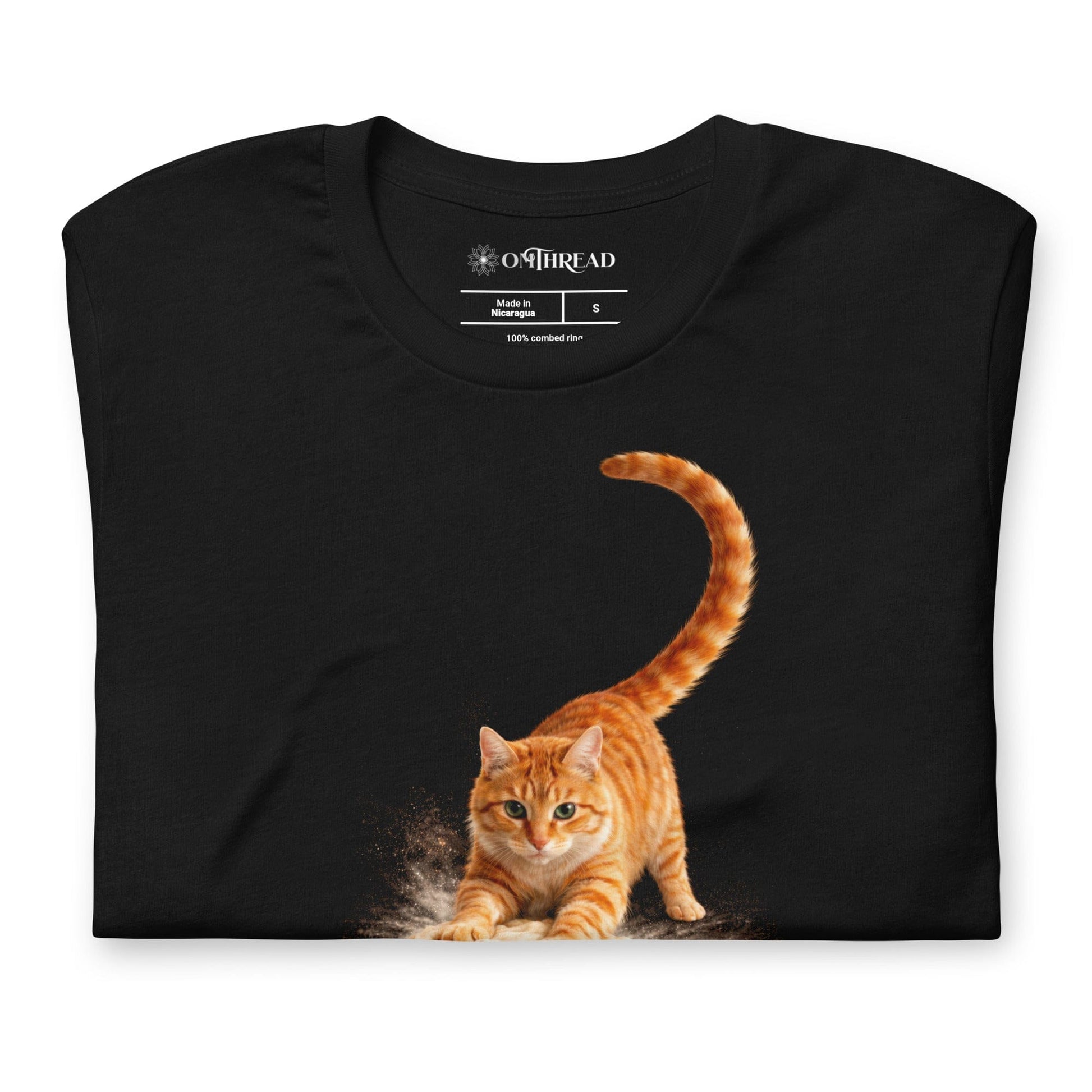 OMTHREAD Black T-Shirt Knead Like a Pro Cat Orange Tabby Making Biscuits Baker Gift