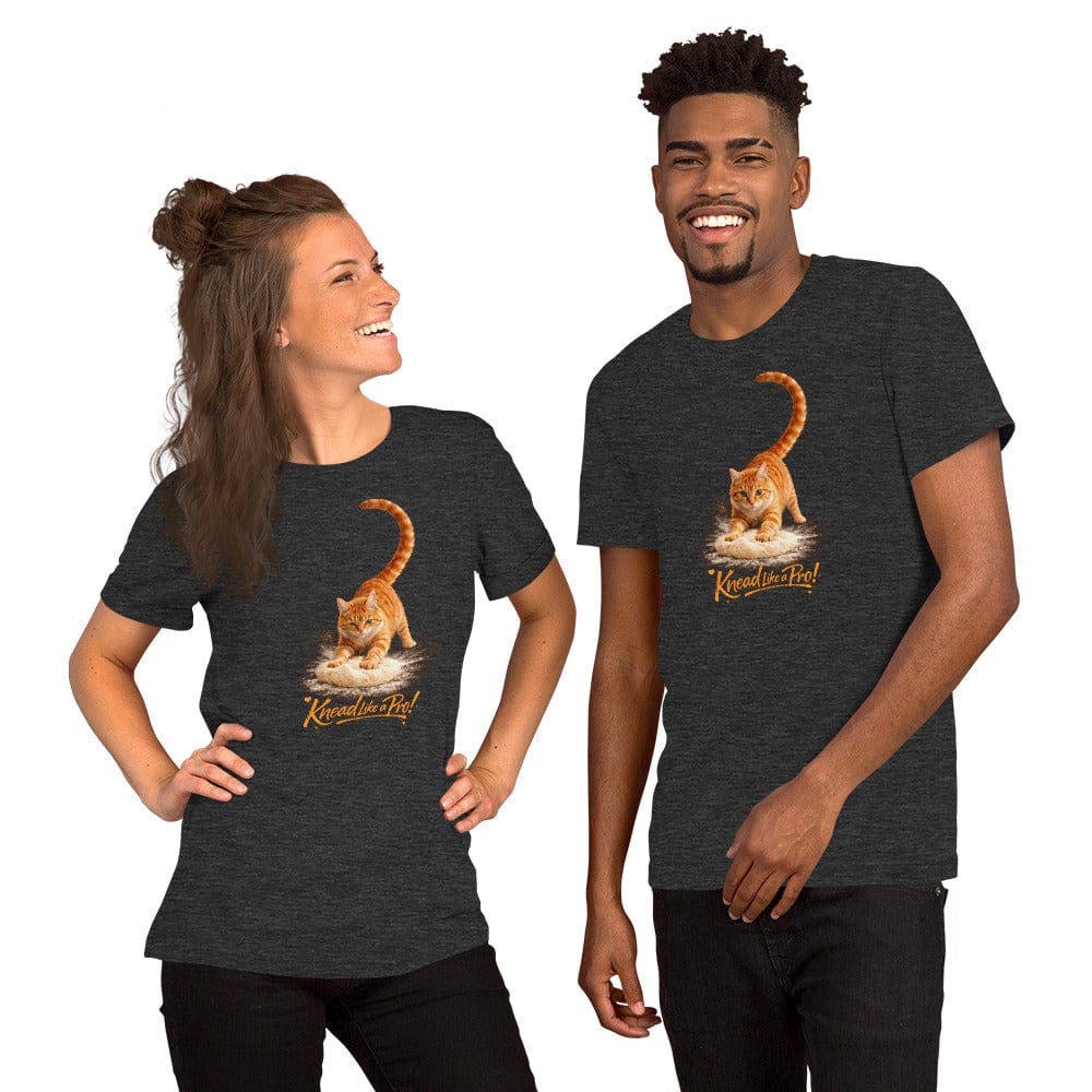 OMTHREAD Dark Gray T-Shirt Knead Like a Pro Cat Orange Tabby Making Biscuits Baker Gift