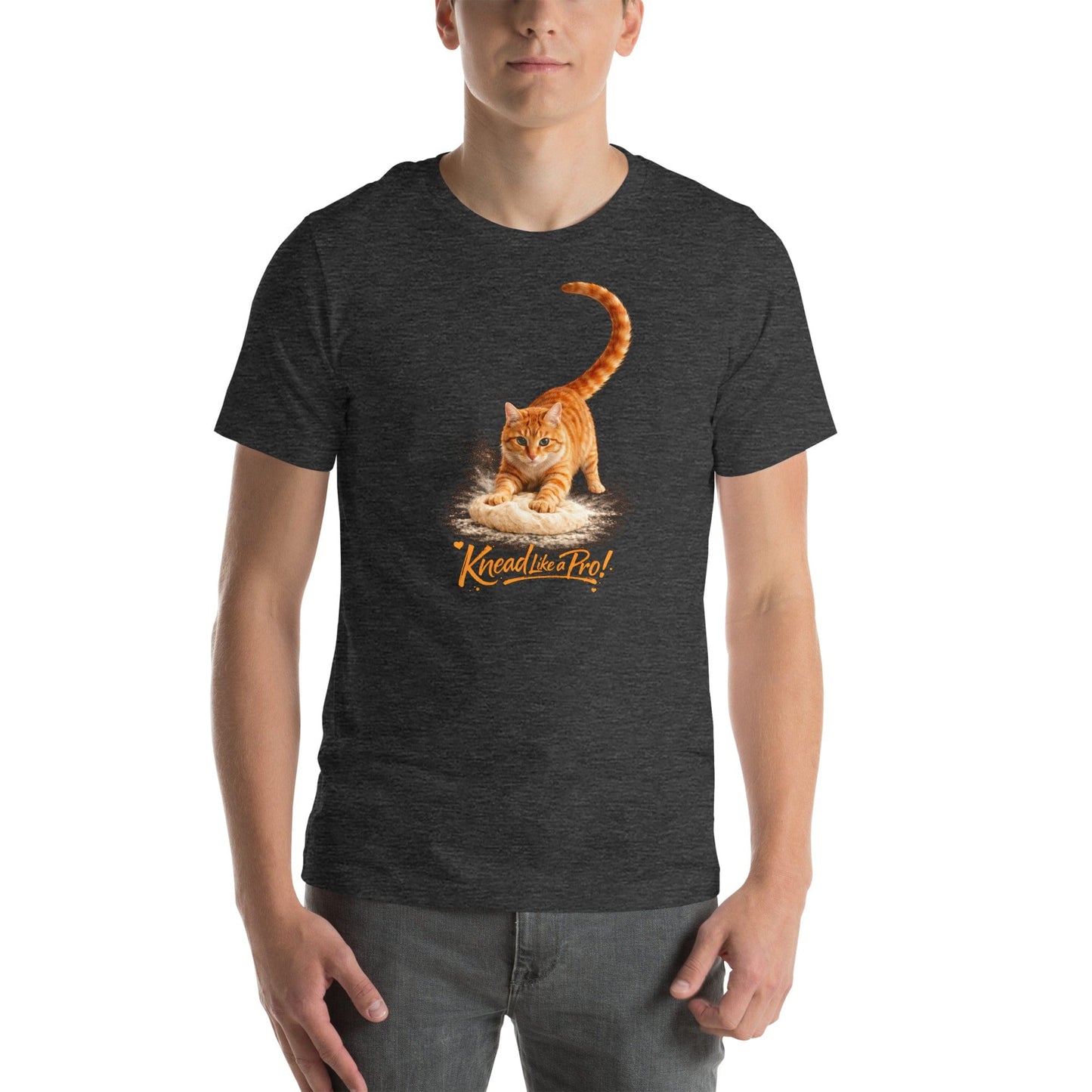 OMTHREAD Dark Gray T-Shirt Knead Like a Pro Cat Orange Tabby Making Biscuits Baker Gift