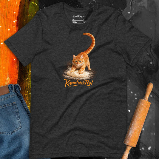 OMTHREAD Dark Gray T-Shirt Knead Like a Pro Cat Orange Tabby Making Biscuits Baker Gift