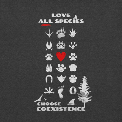 OMTHREAD Love All Species Choose Coexistence T-Shirt Animal Footprint Nature Conservation Tee