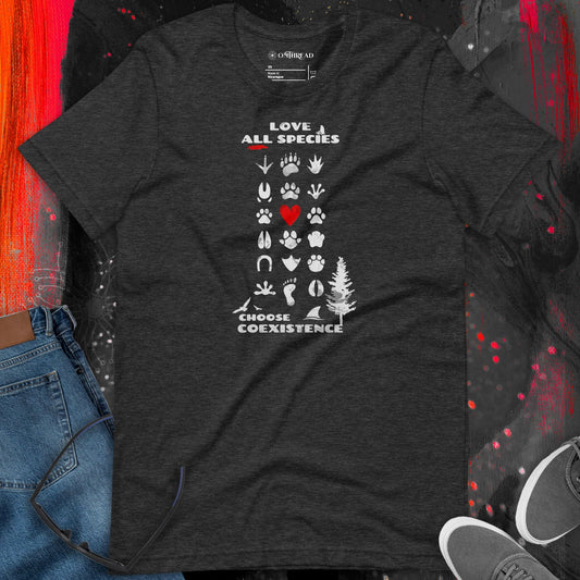 OMTHREAD Love All Species Choose Coexistence T-Shirt Animal Footprint Nature Conservation Tee
