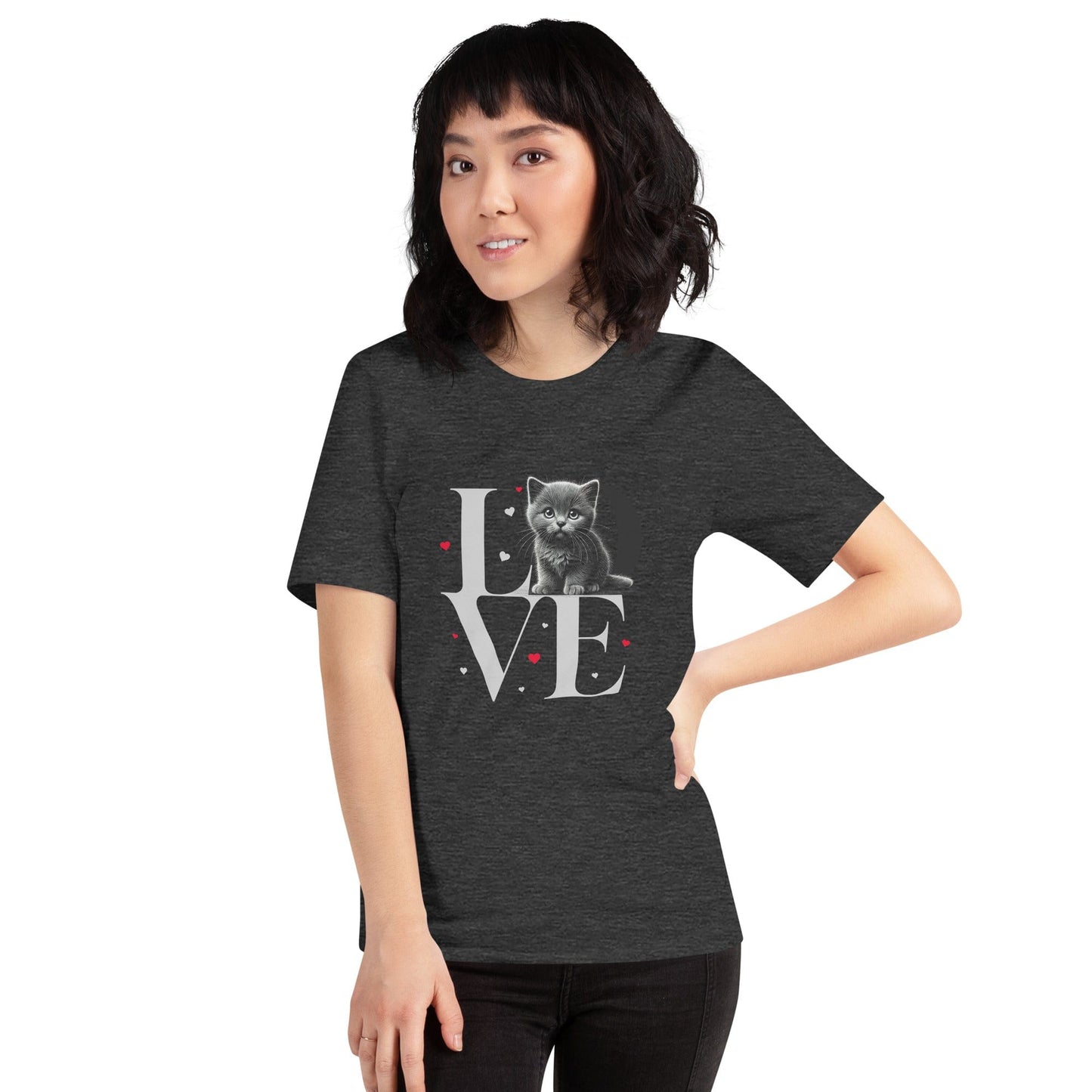 OMTHREAD Love Cat T-Shirt | Adorable Kitten Graphic Tee for Cat Lovers