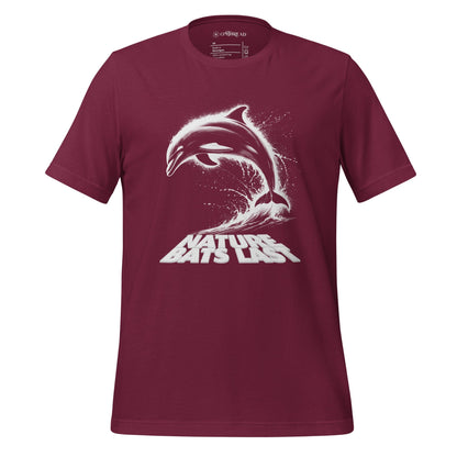 OMTHREAD Maroon / XS Nature Bats Last: Majestic Dolphin Leap Tee