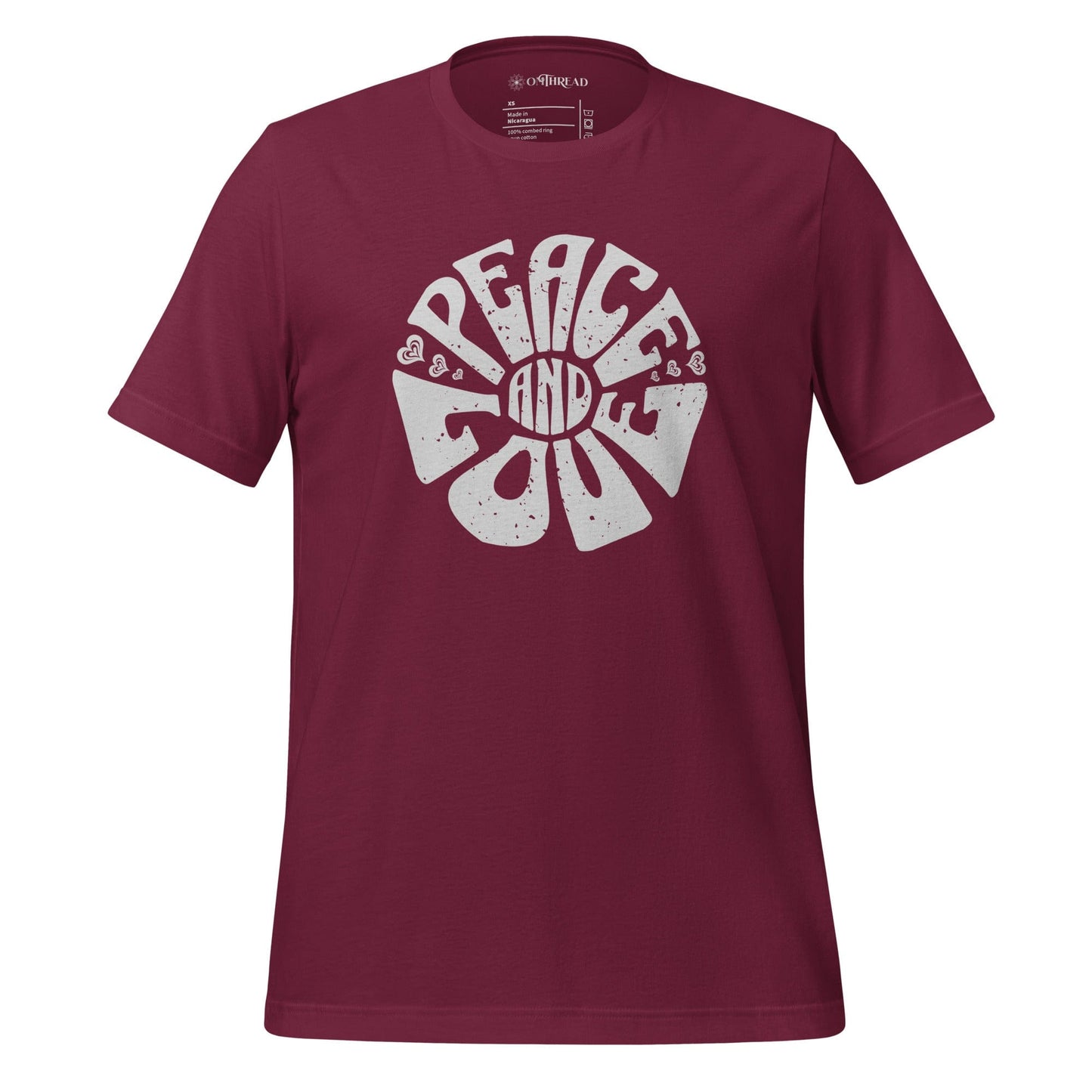 OMTHREAD Maroon / XS Peace and Love Motivational Tee